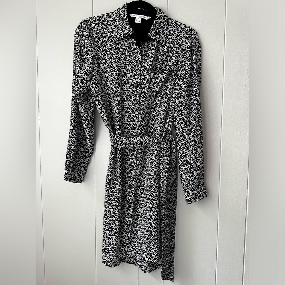 Diane Von Furstenberg, silk shirt dress, tie waist, 8